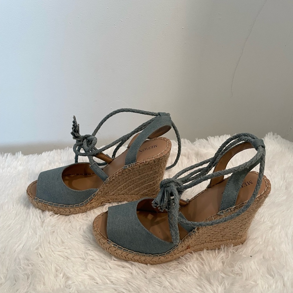 Denim wedge tie up espadrilles